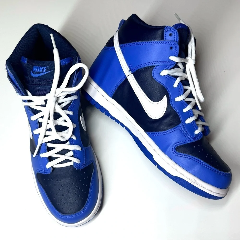 Nike Dunk Kids Obsidian Blue and White High-Top Sneakers Size- 6Y
